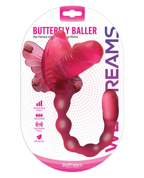 Wet Dreams Butterfly Baller Sex Harness with Dildo and Dual Motors