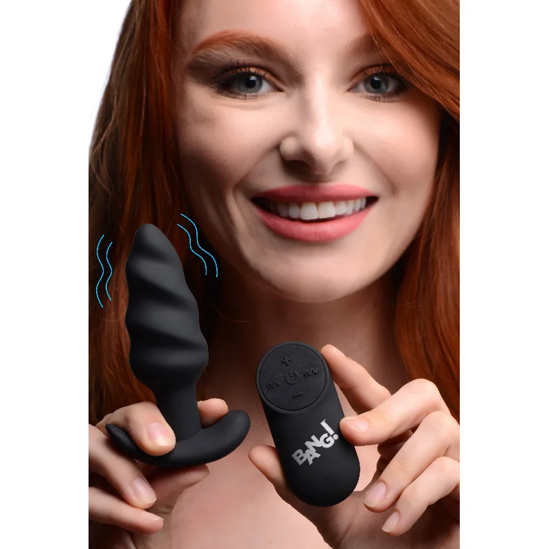 21X Remote Control Vibrating Silicone Swirl Butt Plug - Black