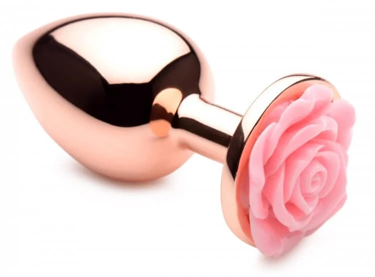 Booty Sparks Pink Rose Gold Large Anal Plug - Rose Flower Design