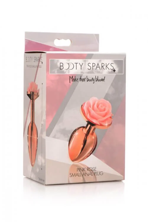 Booty Sparks Pink Rose Gold Small Anal Plug by XR Brands - Rose Flower Design, Nickel-Free Aluminum