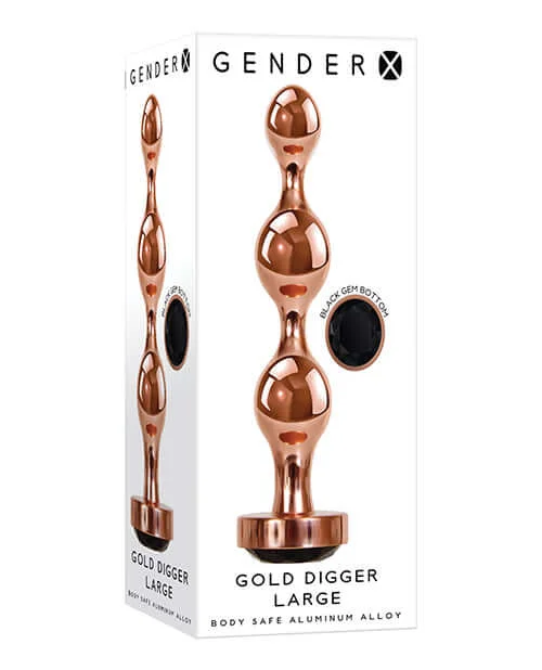 Gender X Gold Digger Large Anal Plug | Rose Gold Beaded Design with Gem Base