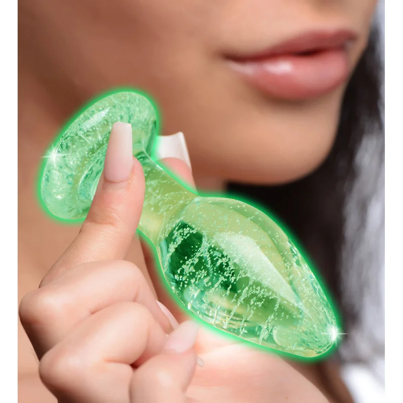 Glow-in-the-Dark Glass Anal Plug - Medium