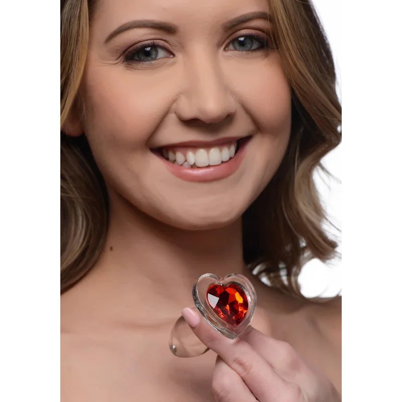 Red Heart Gem Glass Anal Plug - Small