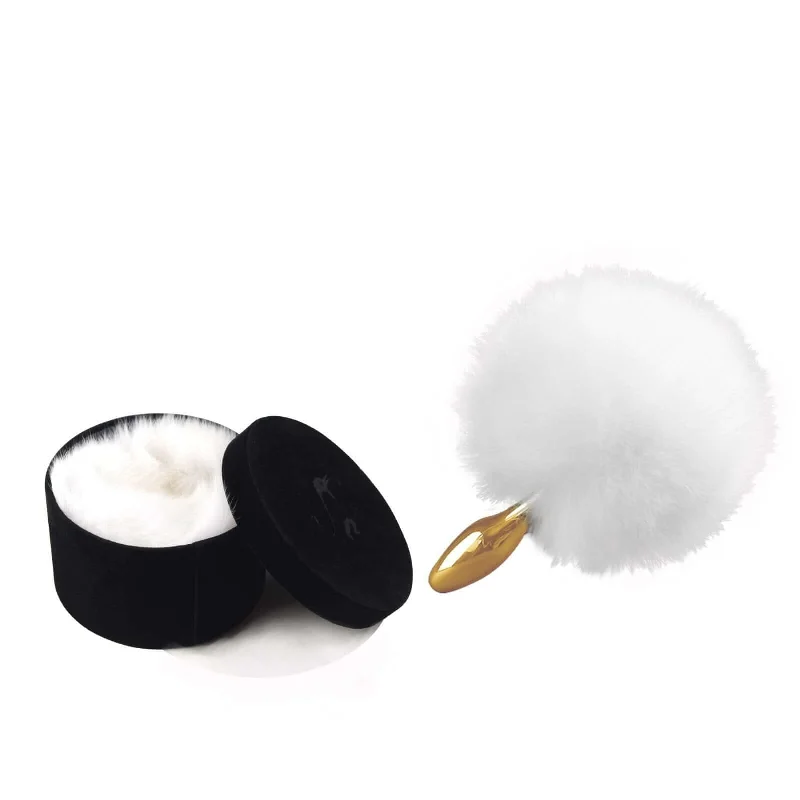 White Fox Fur Bunny Tail Small Butt Plug by UPKO