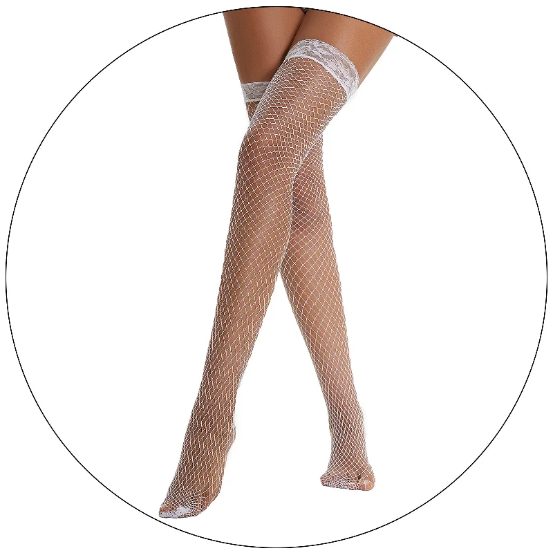 Lace over-the-knee fishnet hosiery