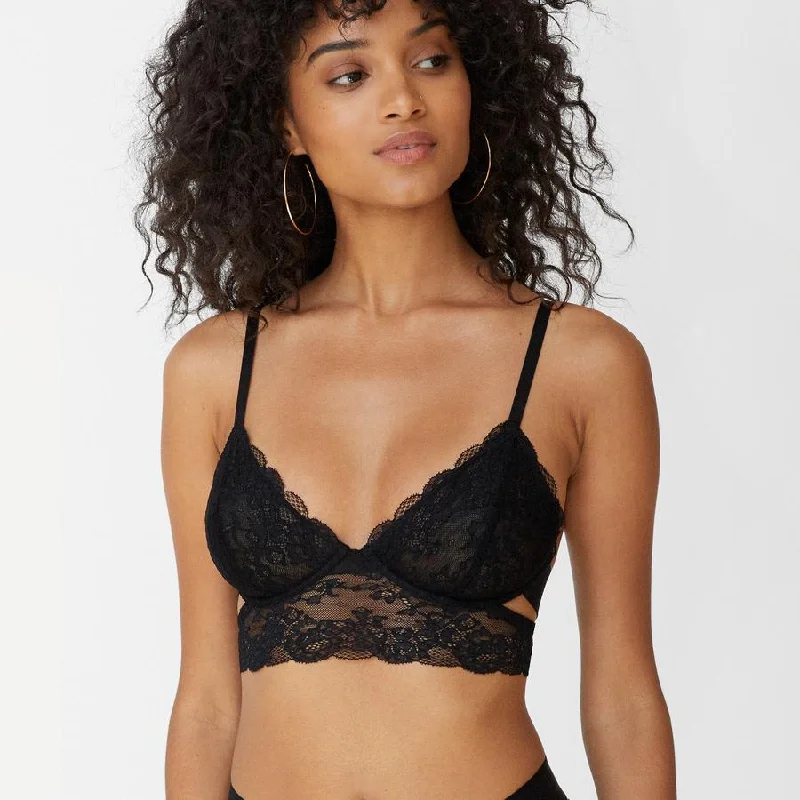 %Monique Morin Wild Lace Long Line Bra in Black - 2X