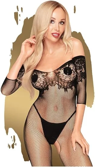 Penthouse Lingerie High Profile Net & Lace Bodystocking with Open Crotch