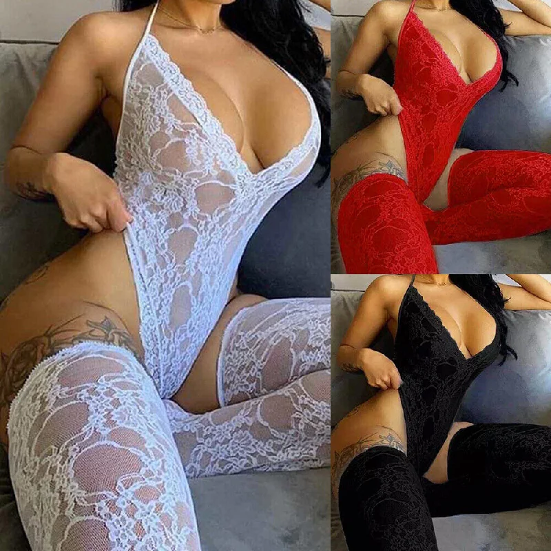 Women's Sexy Lingerie Lace Underwear Bodysuit Stockings Set Sleepwear Nightwear